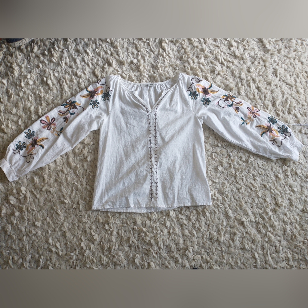 Embroidered White Boho Top, Ukrainian vyshyvanka style